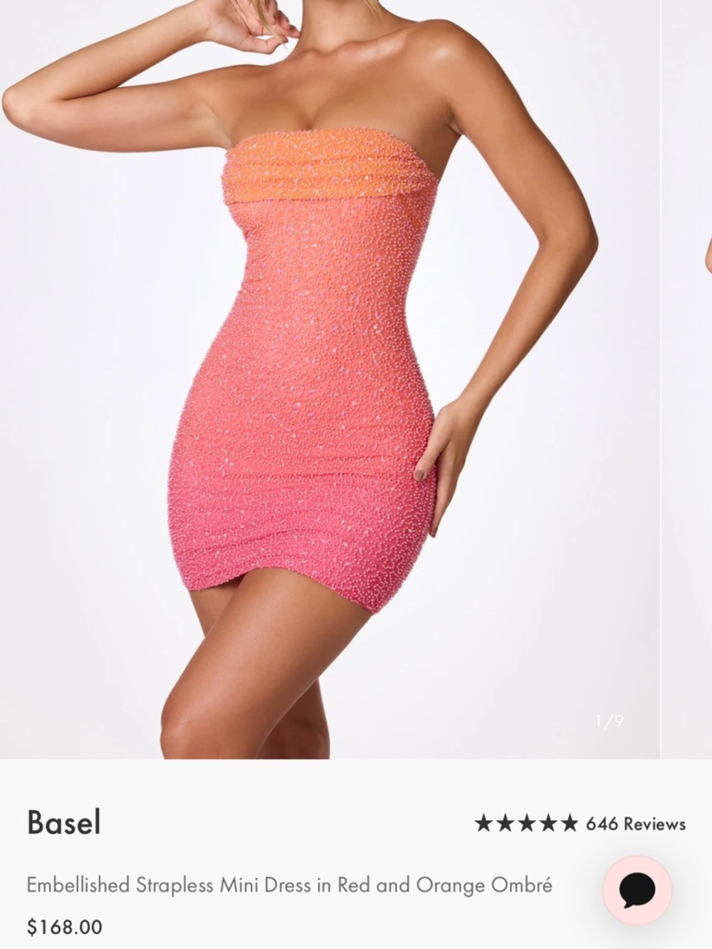 Oh Polly Basel Embellished Strapless Mini Dress - Red Orange Pink ombré - Picture 3 of 3